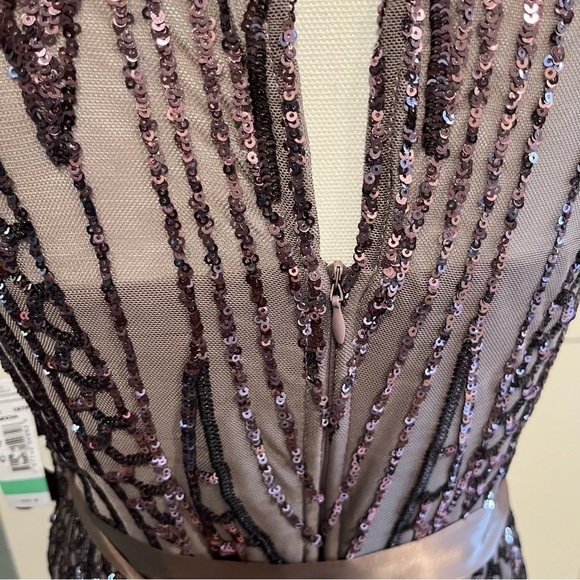 R&M Richards Mocha Short Sleeve Sequin and Mesh Gown 8 - Picture 8 of 16